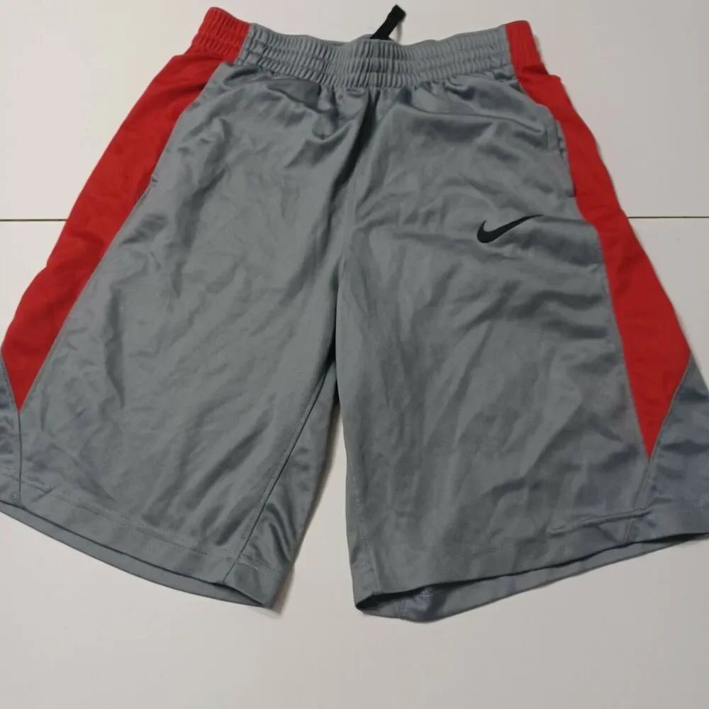 Nike Dri Fit Big Boy Extra Large Short Grey Red Stretch Elastic Waist Pull On XL